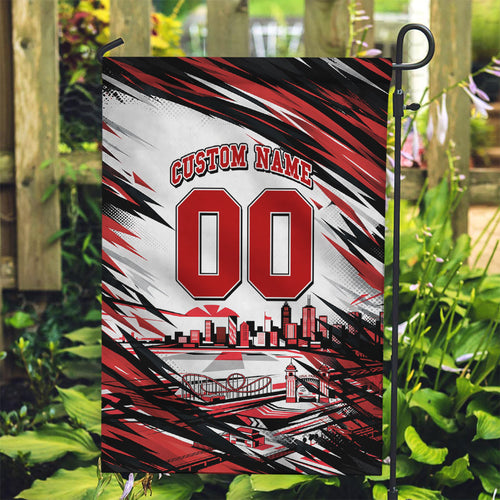Personalised St Kilda Saints Fan Pride Garden Flag Crusader Mascot Graphic Art With Melbourne City Skyline