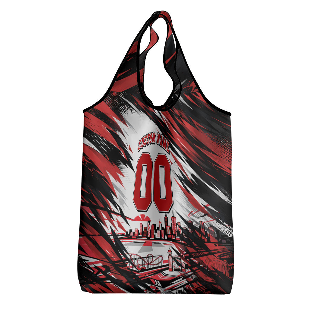Personalised St Kilda Saints Fan Pride Grocery Bag Crusader Mascot Graphic Art With Melbourne City Skyline