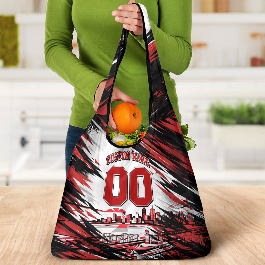 Personalised St Kilda Saints Fan Pride Grocery Bag Crusader Mascot Graphic Art With Melbourne City Skyline