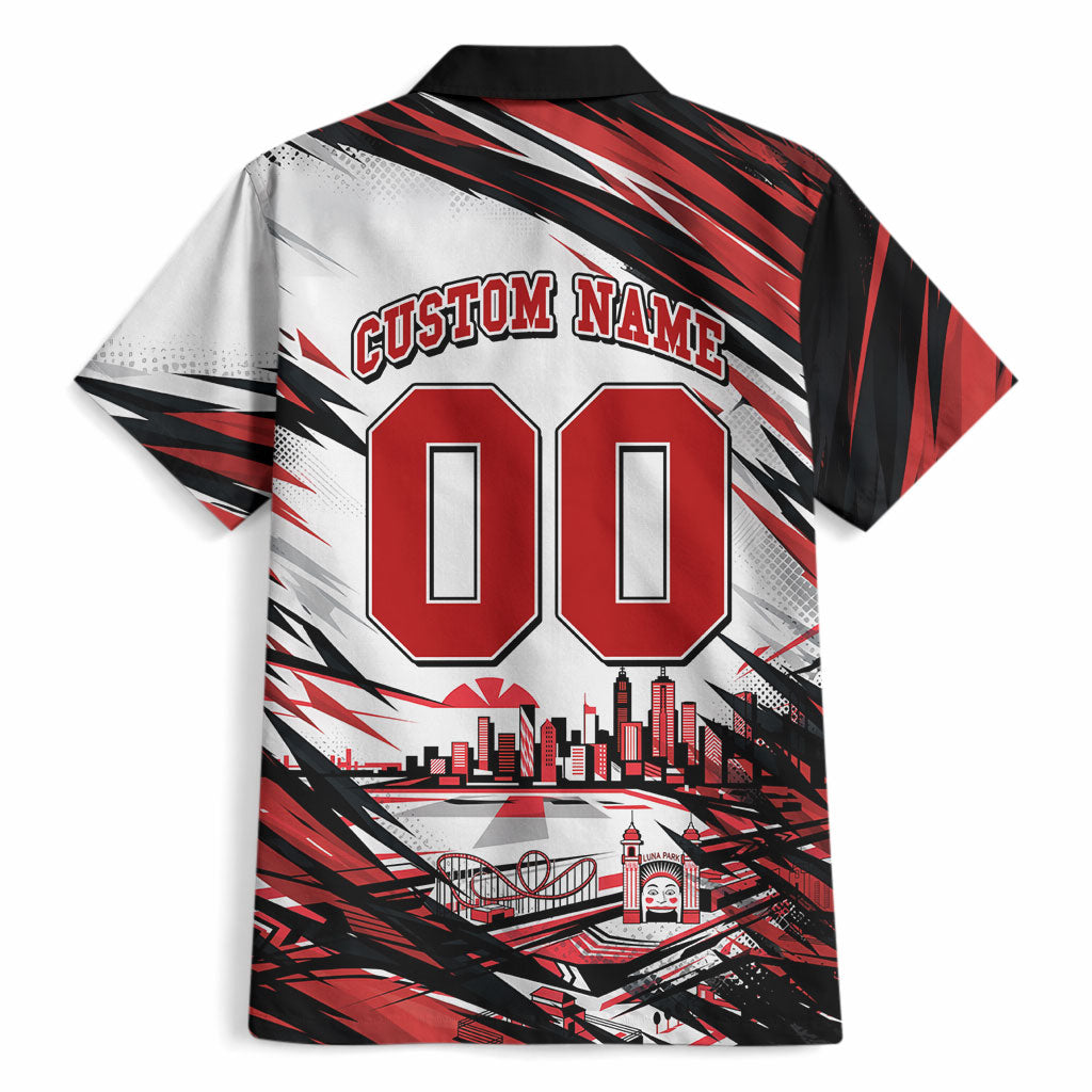 Personalised St Kilda Saints Fan Pride Hawaiian Shirt Crusader Mascot Graphic Art With Melbourne City Skyline