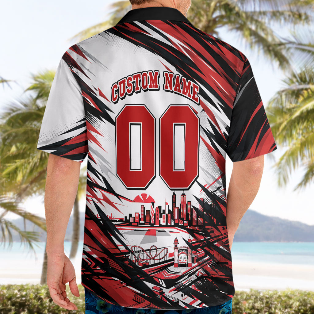 Personalised St Kilda Saints Fan Pride Hawaiian Shirt Crusader Mascot Graphic Art With Melbourne City Skyline