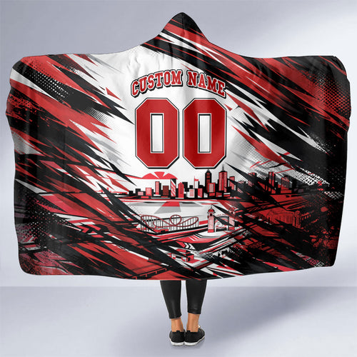 Personalised St Kilda Saints Fan Pride Hooded Blanket Crusader Mascot Graphic Art With Melbourne City Skyline