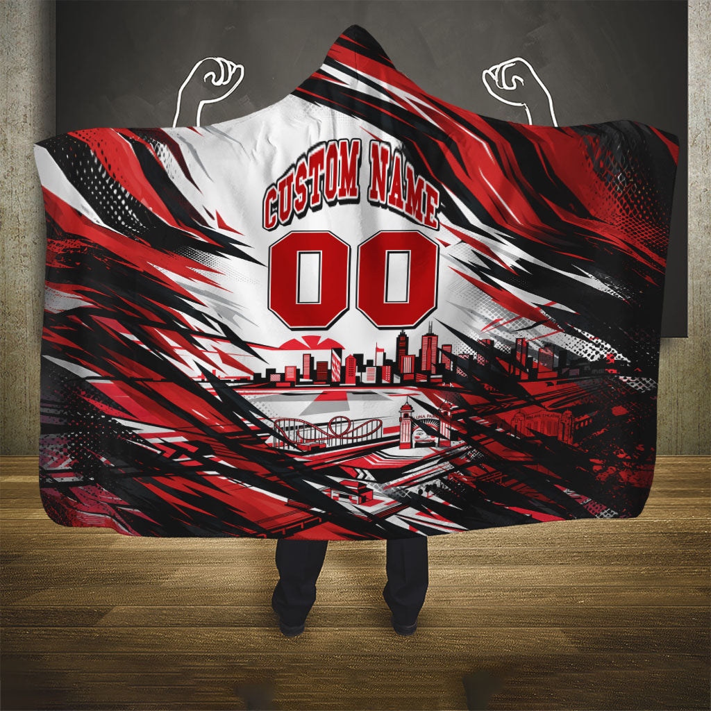 Personalised St Kilda Saints Fan Pride Hooded Blanket Crusader Mascot Graphic Art With Melbourne City Skyline