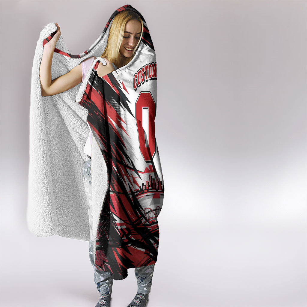 Personalised St Kilda Saints Fan Pride Hooded Blanket Crusader Mascot Graphic Art With Melbourne City Skyline