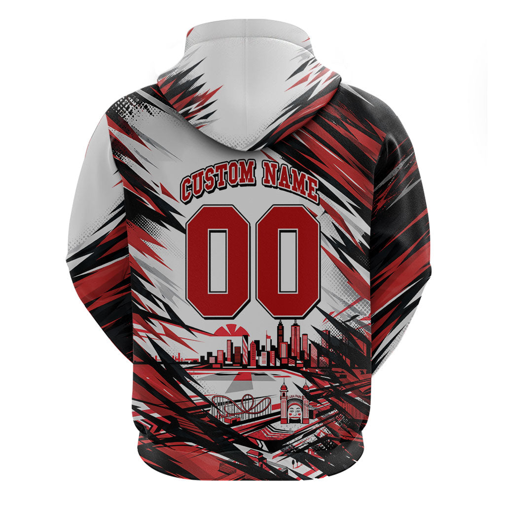 Personalised St Kilda Saints Fan Pride Hoodie Crusader Mascot Graphic Art With Melbourne City Skyline