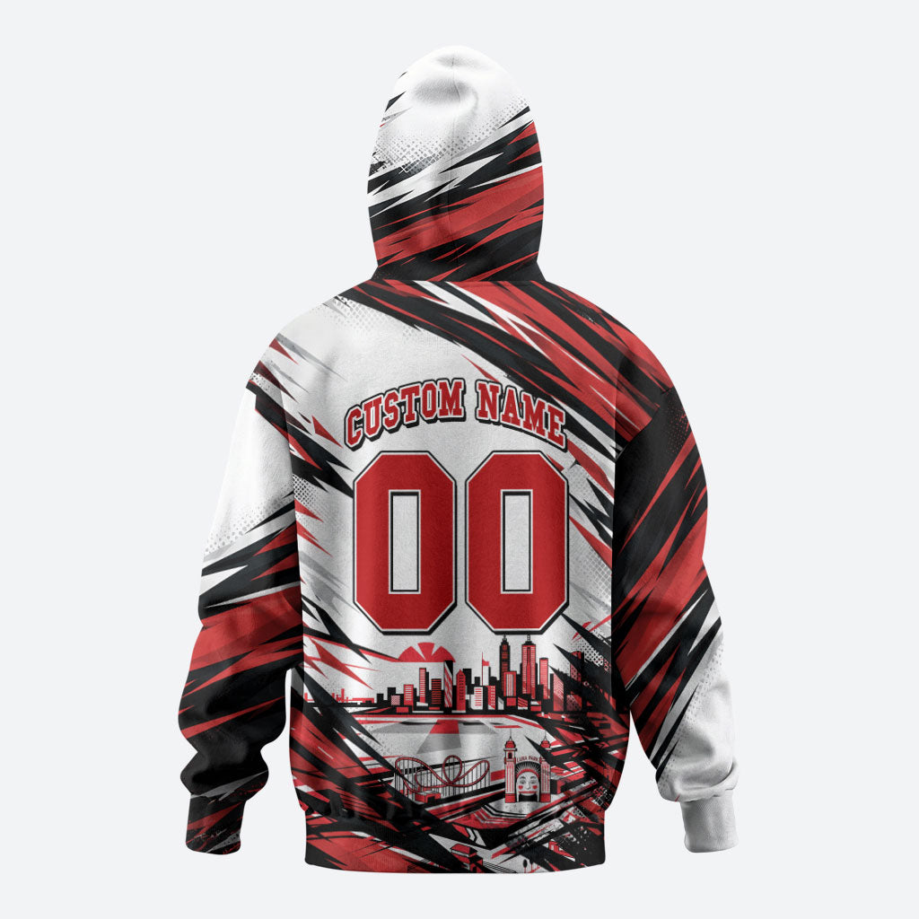 Personalised St Kilda Saints Fan Pride Hoodie Crusader Mascot Graphic Art With Melbourne City Skyline