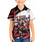 Personalised St Kilda Saints Fan Pride Kid Hawaiian Shirt Crusader Mascot Graphic Art With Melbourne City Skyline