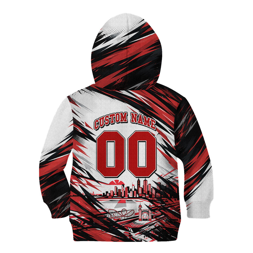 Personalised St Kilda Saints Fan Pride Kid Hoodie Crusader Mascot Graphic Art With Melbourne City Skyline