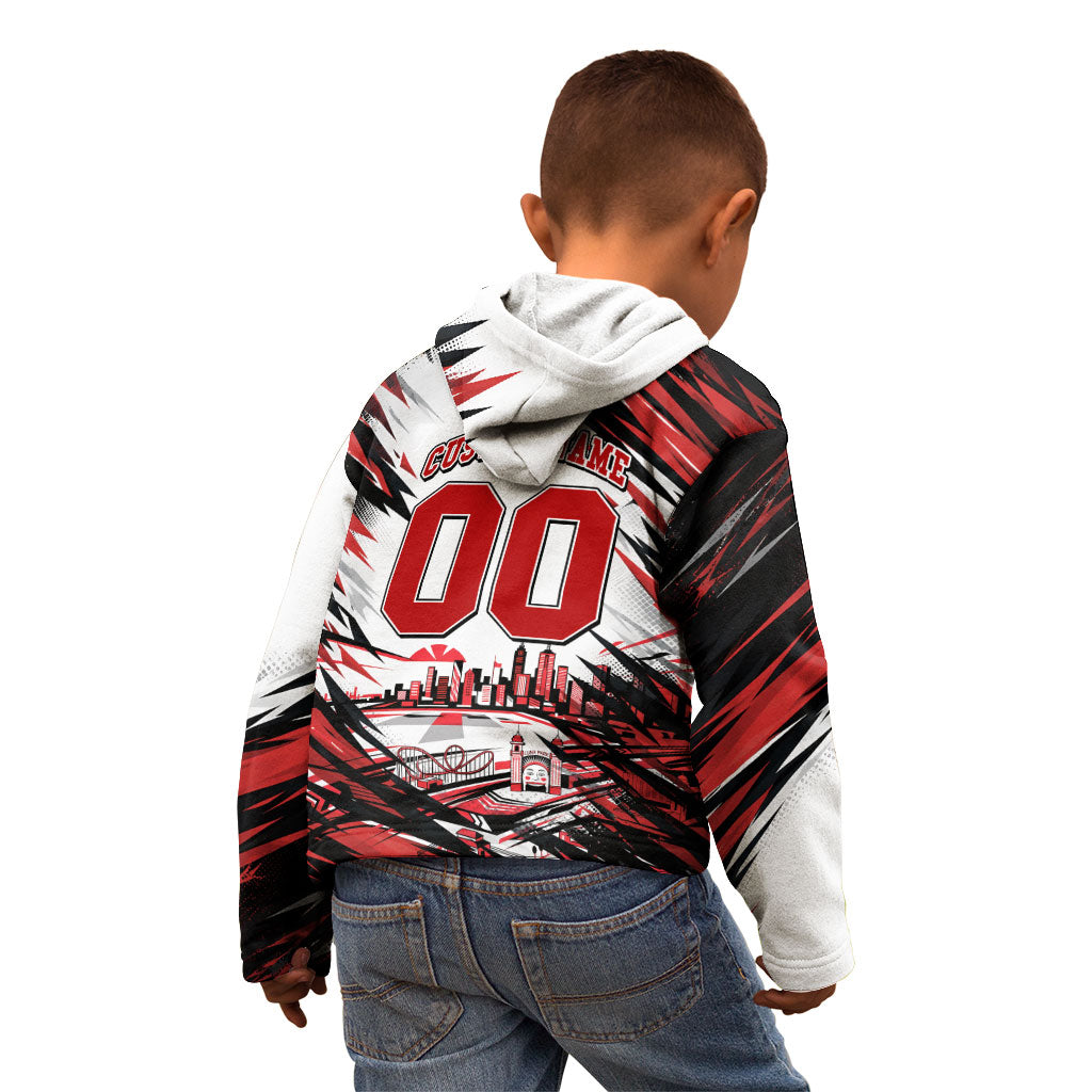 Personalised St Kilda Saints Fan Pride Kid Hoodie Crusader Mascot Graphic Art With Melbourne City Skyline