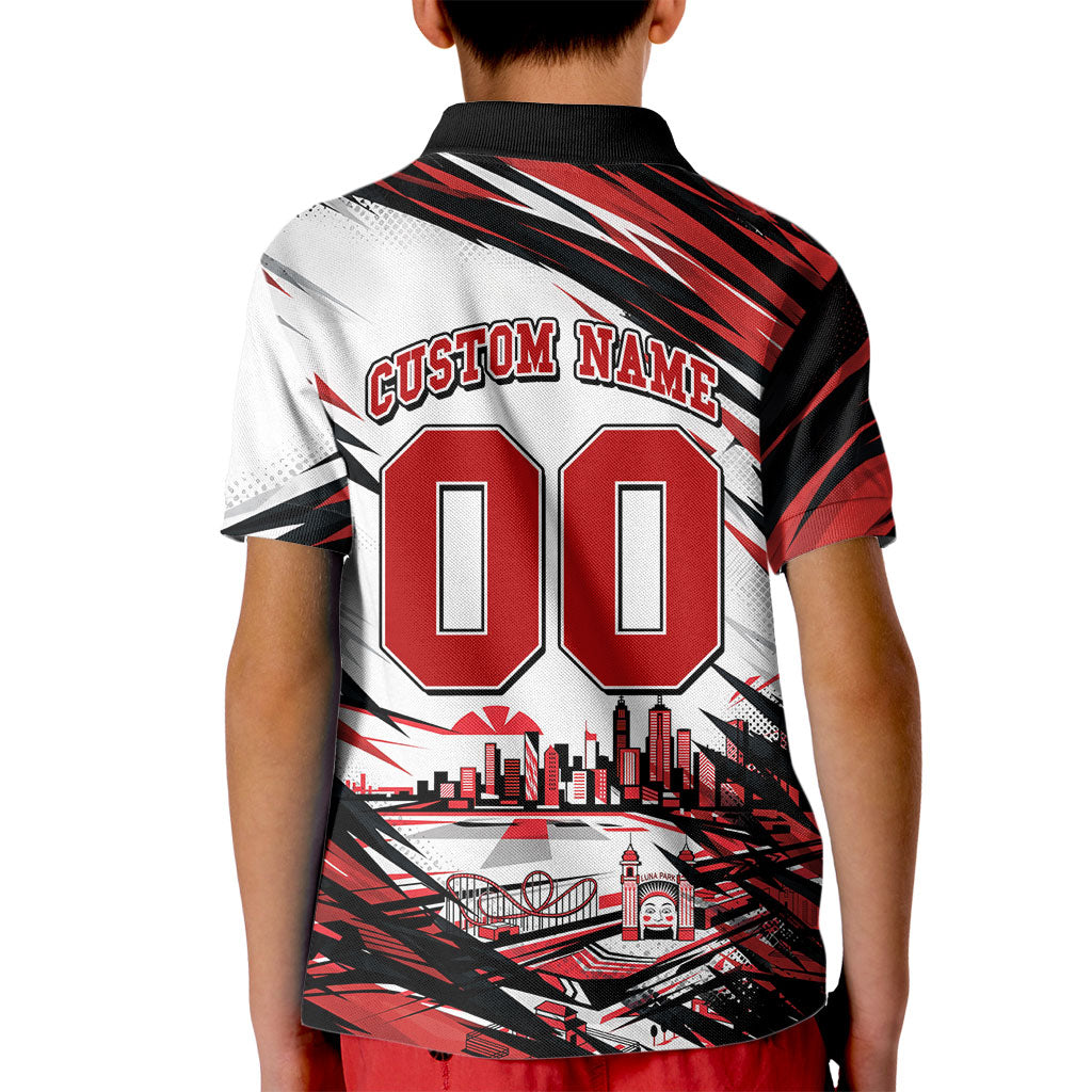 Personalised St Kilda Saints Fan Pride Kid Polo Shirt Crusader Mascot Graphic Art With Melbourne City Skyline