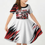 Personalised St Kilda Saints Fan Pride Kid Short Sleeve Dress Crusader Mascot Graphic Art With Melbourne City Skyline
