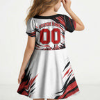 Personalised St Kilda Saints Fan Pride Kid Short Sleeve Dress Crusader Mascot Graphic Art With Melbourne City Skyline