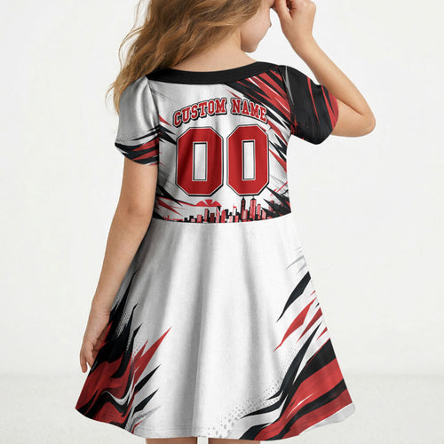 Personalised St Kilda Saints Fan Pride Kid Short Sleeve Dress Crusader Mascot Graphic Art With Melbourne City Skyline