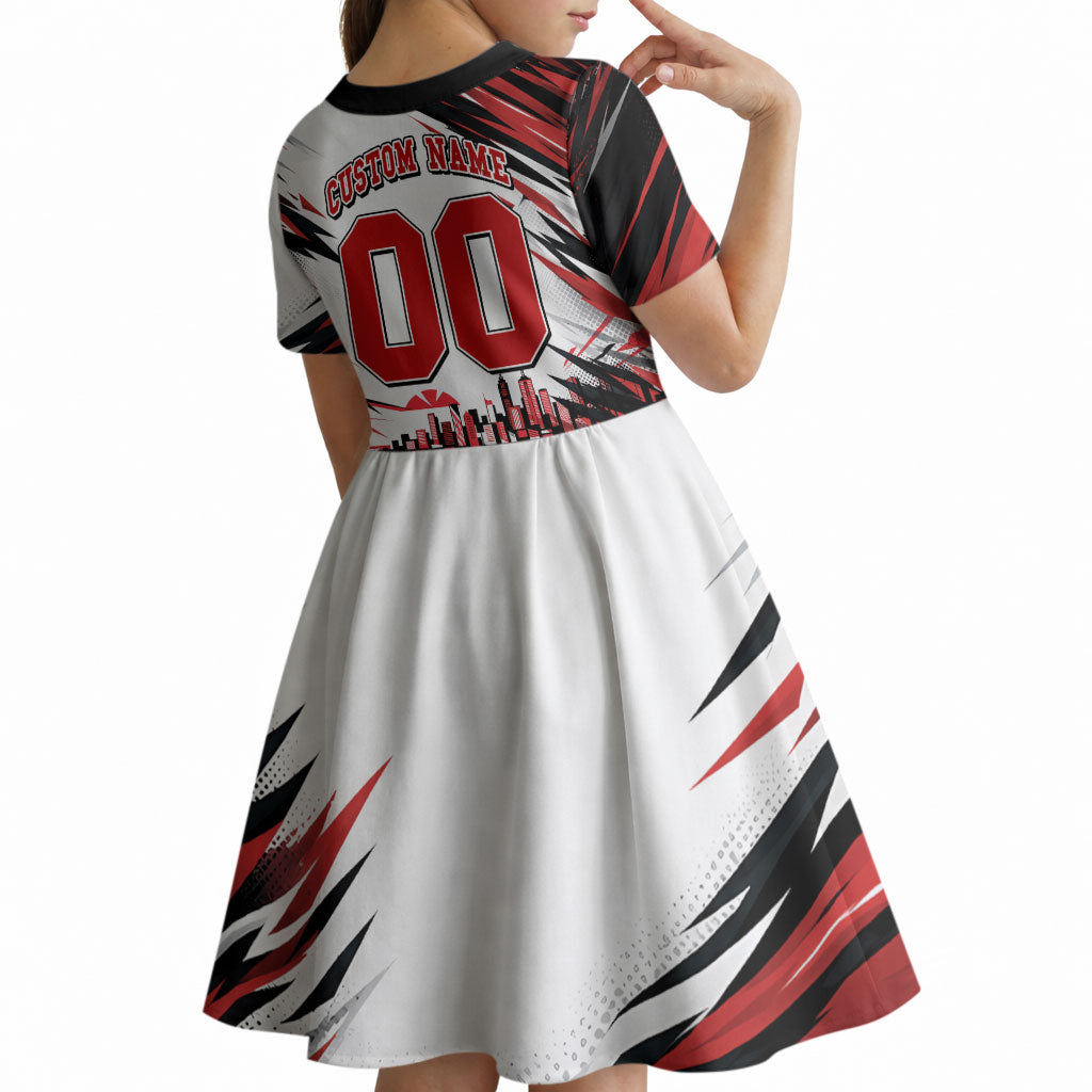Personalised St Kilda Saints Fan Pride Kid Short Sleeve Dress Crusader Mascot Graphic Art With Melbourne City Skyline