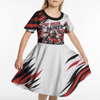 Personalised St Kilda Saints Fan Pride Kid Short Sleeve Dress Crusader Mascot Graphic Art With Melbourne City Skyline