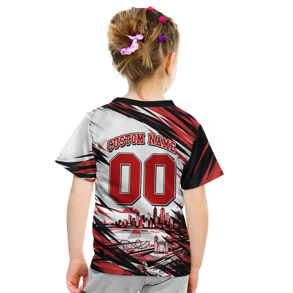 Personalised St Kilda Saints Fan Pride Kid T Shirt Crusader Mascot Graphic Art With Melbourne City Skyline