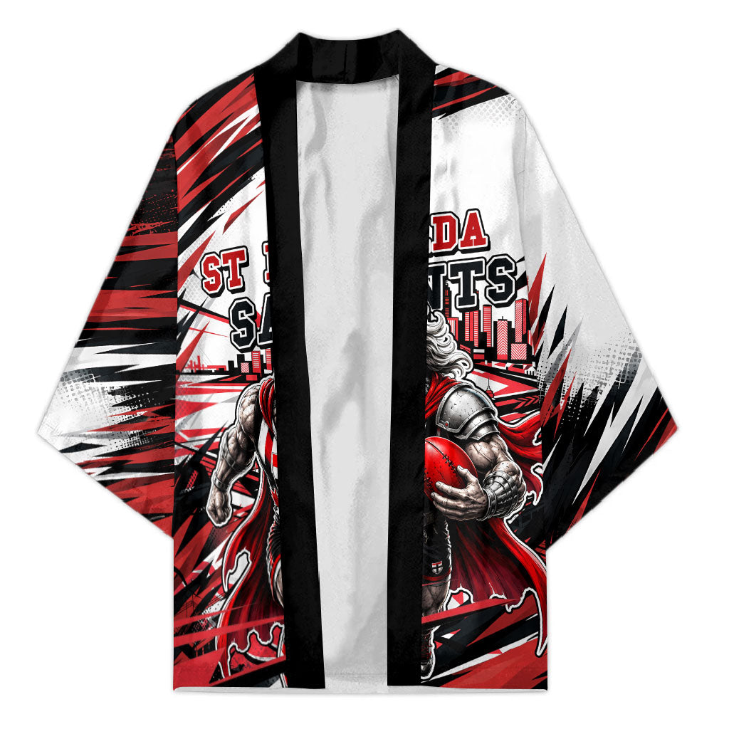 Personalised St Kilda Saints Fan Pride Kimono Crusader Mascot Graphic Art With Melbourne City Skyline