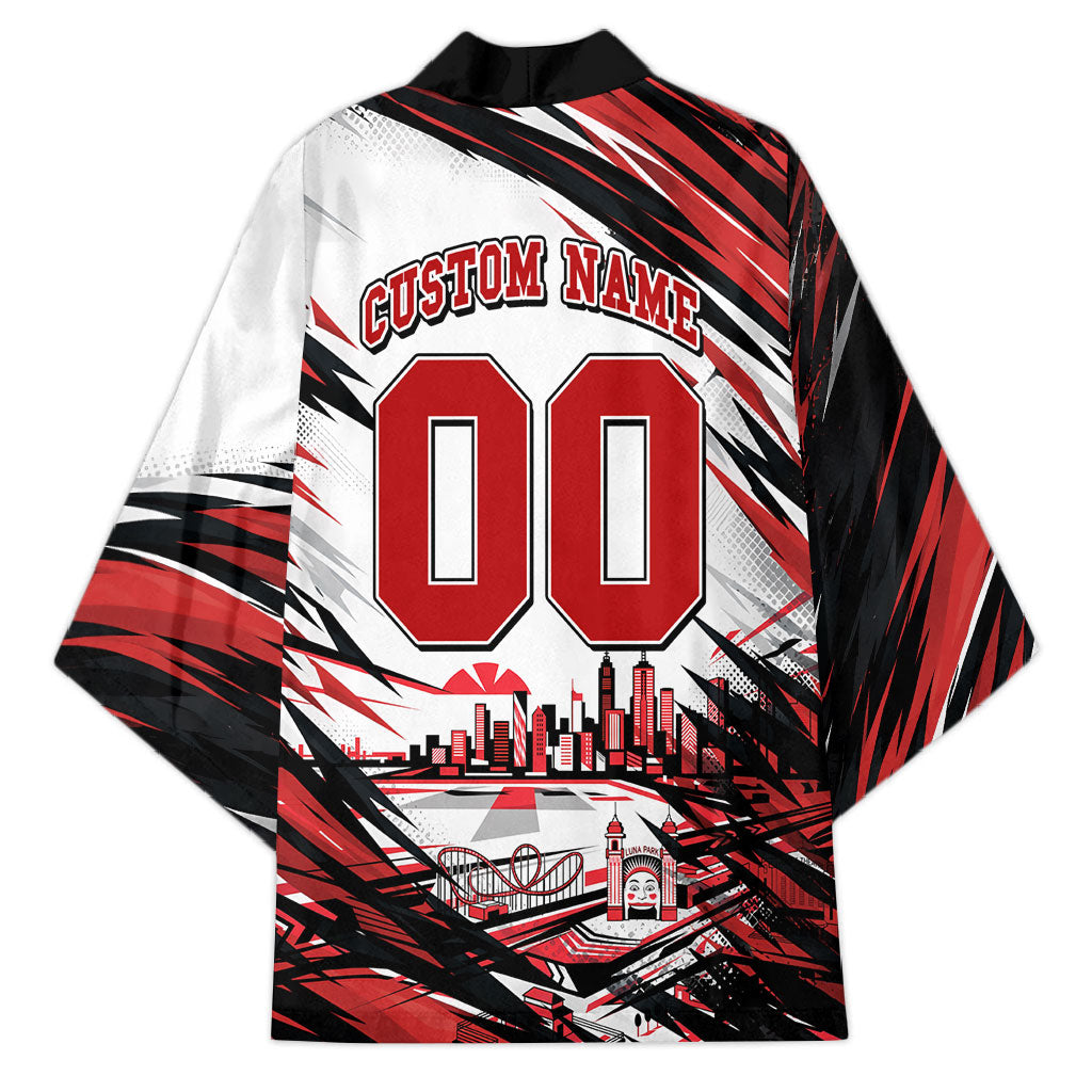 Personalised St Kilda Saints Fan Pride Kimono Crusader Mascot Graphic Art With Melbourne City Skyline