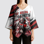 Personalised St Kilda Saints Fan Pride Kimono Sleeve Blouse Crusader Mascot Graphic Art With Melbourne City Skyline