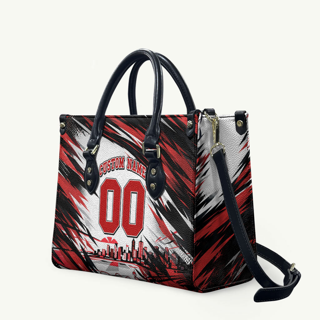 Personalised St Kilda Saints Fan Pride Leather Bag Crusader Mascot Graphic Art With Melbourne City Skyline