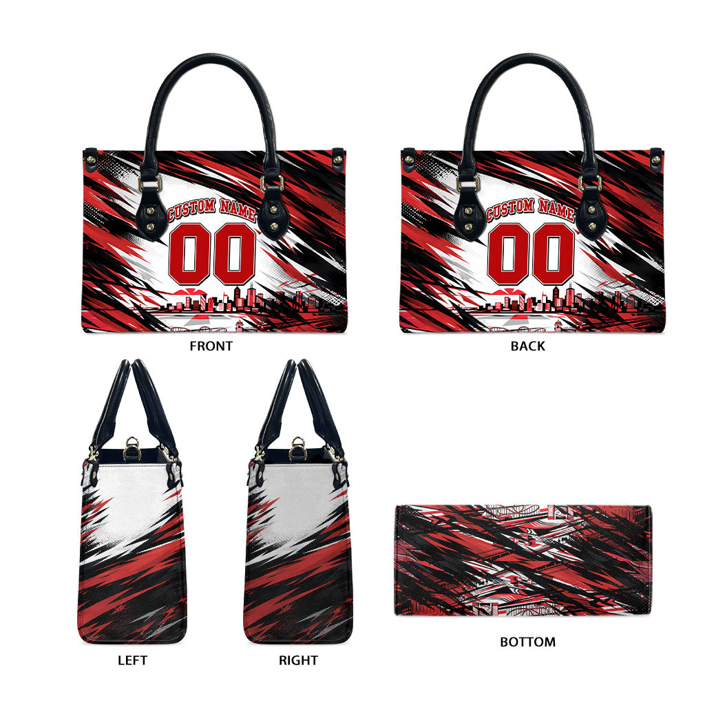 Personalised St Kilda Saints Fan Pride Leather Bag Crusader Mascot Graphic Art With Melbourne City Skyline
