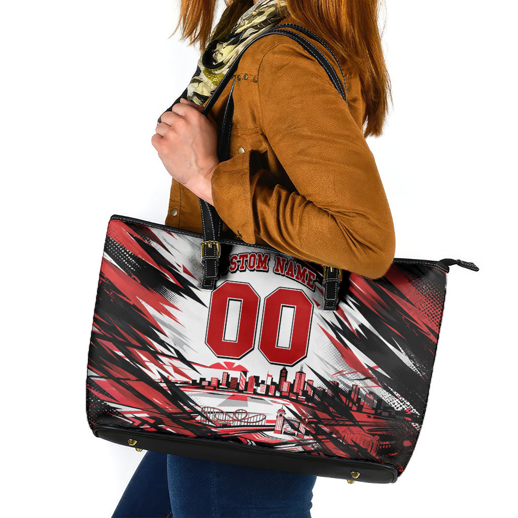 Personalised St Kilda Saints Fan Pride Leather Tote Bag Crusader Mascot Graphic Art With Melbourne City Skyline
