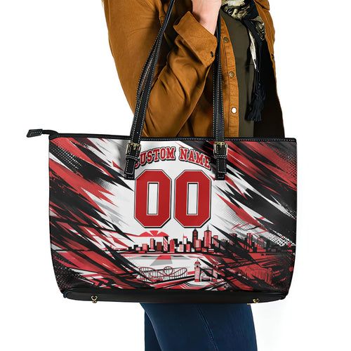Personalised St Kilda Saints Fan Pride Leather Tote Bag Crusader Mascot Graphic Art With Melbourne City Skyline