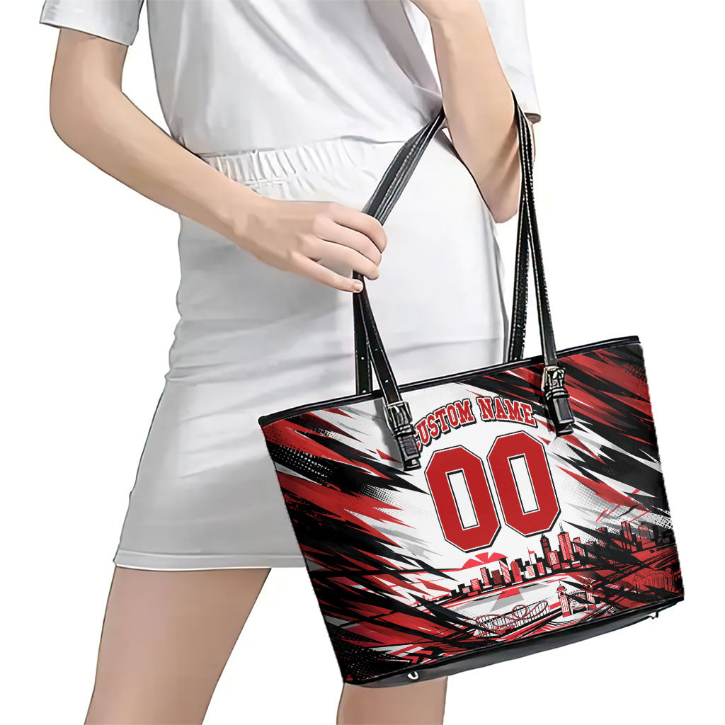 Personalised St Kilda Saints Fan Pride Leather Tote Bag Crusader Mascot Graphic Art With Melbourne City Skyline