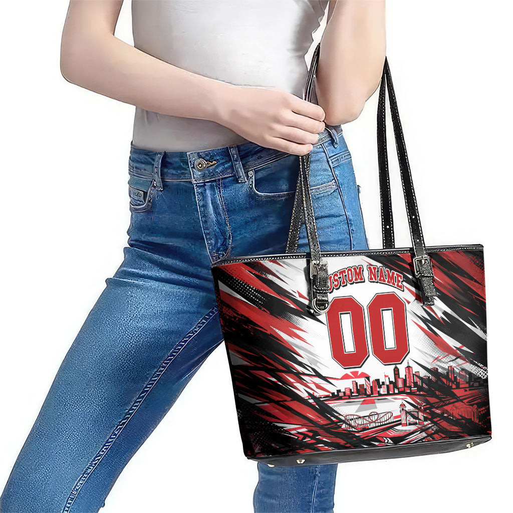 Personalised St Kilda Saints Fan Pride Leather Tote Bag Crusader Mascot Graphic Art With Melbourne City Skyline