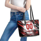 Personalised St Kilda Saints Fan Pride Leather Tote Bag Crusader Mascot Graphic Art With Melbourne City Skyline