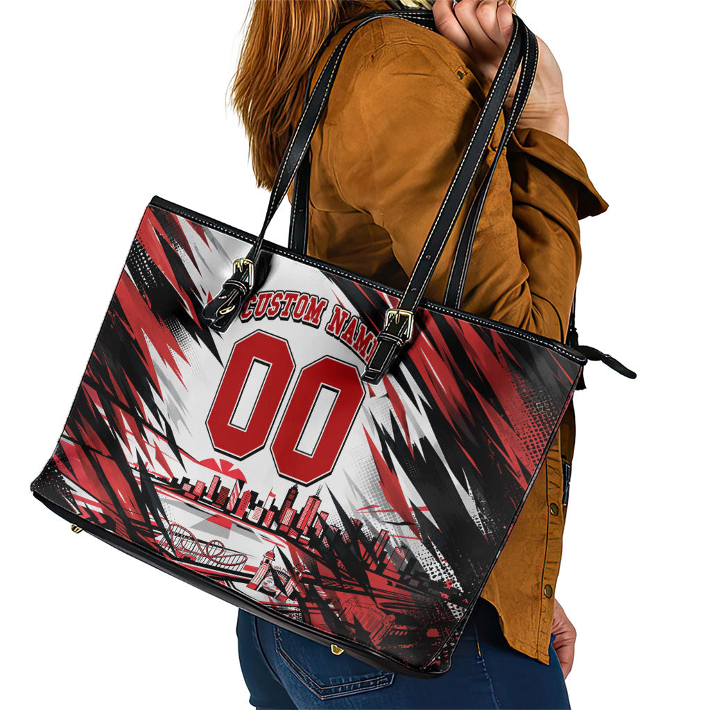 Personalised St Kilda Saints Fan Pride Leather Tote Bag Crusader Mascot Graphic Art With Melbourne City Skyline