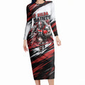 Personalised St Kilda Saints Fan Pride Long Sleeve Bodycon Dress Crusader Mascot Graphic Art With Melbourne City Skyline