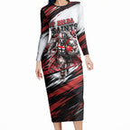 Personalised St Kilda Saints Fan Pride Long Sleeve Bodycon Dress Crusader Mascot Graphic Art With Melbourne City Skyline