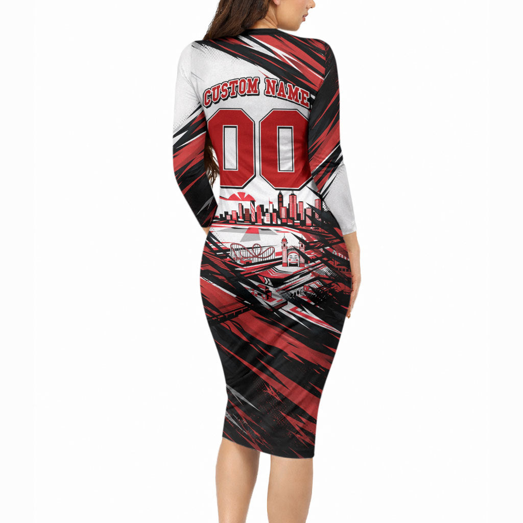 Personalised St Kilda Saints Fan Pride Long Sleeve Bodycon Dress Crusader Mascot Graphic Art With Melbourne City Skyline