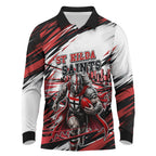 Personalised St Kilda Saints Fan Pride Long Sleeve Polo Shirt Crusader Mascot Graphic Art With Melbourne City Skyline