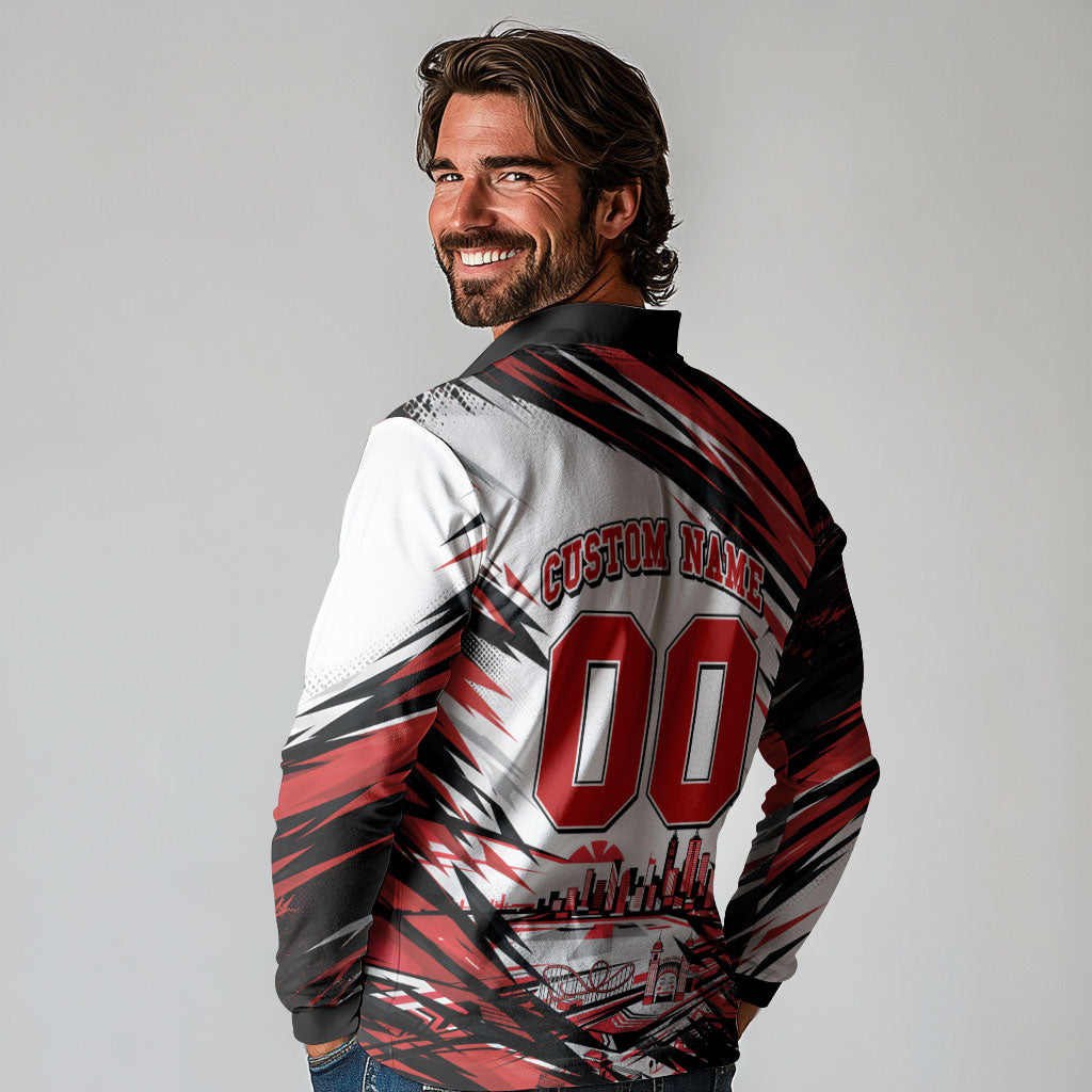 Personalised St Kilda Saints Fan Pride Long Sleeve Polo Shirt Crusader Mascot Graphic Art With Melbourne City Skyline