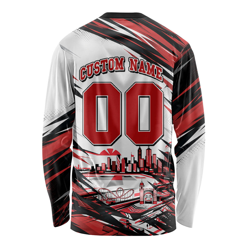 Personalised St Kilda Saints Fan Pride Long Sleeve Shirt Crusader Mascot Graphic Art With Melbourne City Skyline