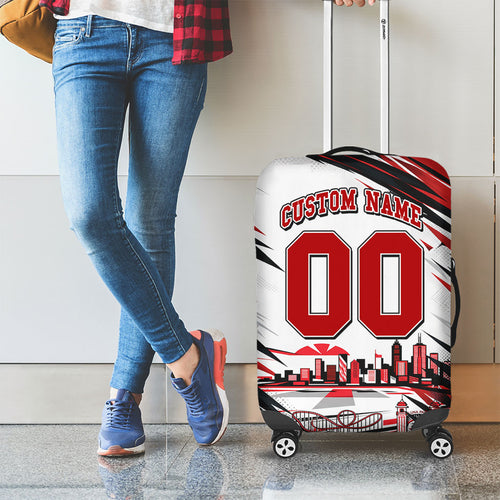 Personalised St Kilda Saints Fan Pride Luggage Cover Crusader Mascot Graphic Art With Melbourne City Skyline