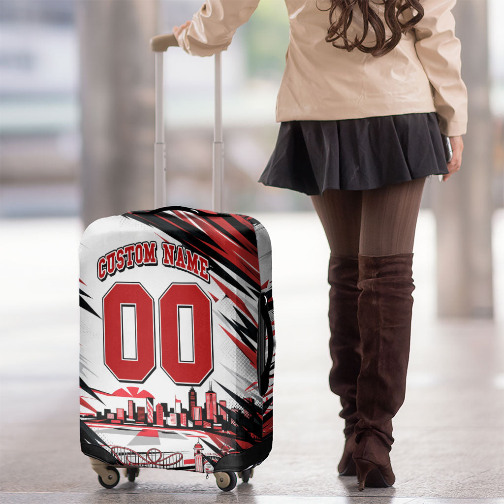 Personalised St Kilda Saints Fan Pride Luggage Cover Crusader Mascot Graphic Art With Melbourne City Skyline