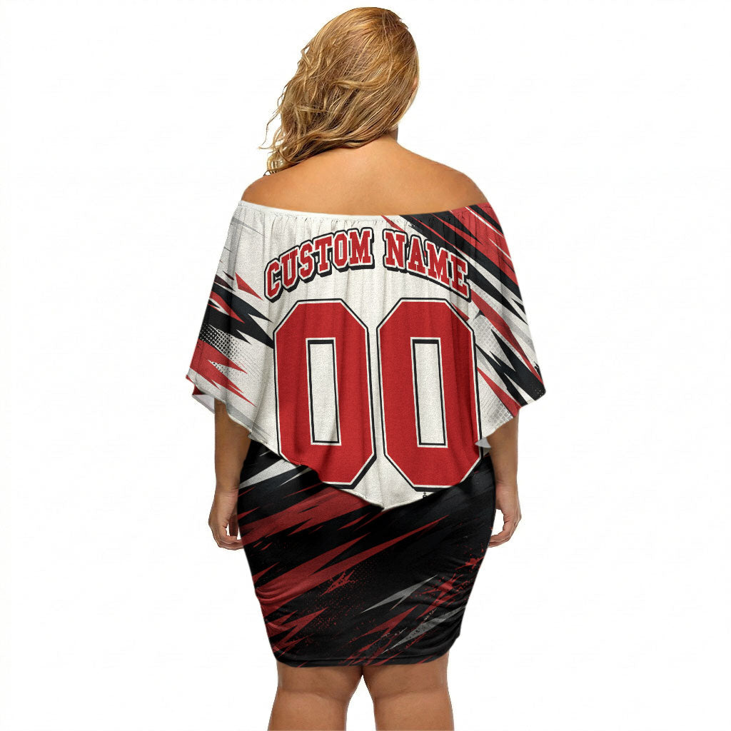 Personalised St Kilda Saints Fan Pride Off Shoulder Short Dress Crusader Mascot Graphic Art With Melbourne City Skyline