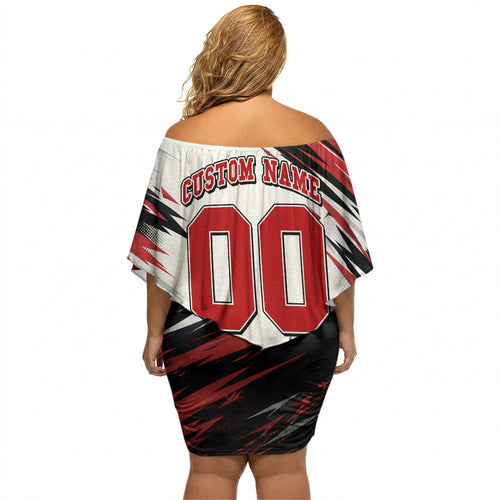 Personalised St Kilda Saints Fan Pride Off Shoulder Short Dress Crusader Mascot Graphic Art With Melbourne City Skyline