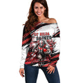 Personalised St Kilda Saints Fan Pride Off Shoulder Sweater Crusader Mascot Graphic Art With Melbourne City Skyline
