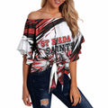 Personalised St Kilda Saints Fan Pride Off Shoulder Wrap Waist Top Crusader Mascot Graphic Art With Melbourne City Skyline