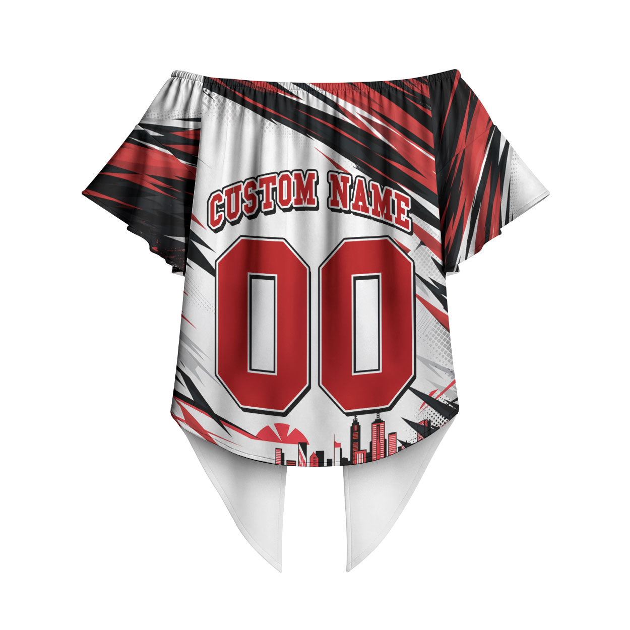 Personalised St Kilda Saints Fan Pride Off Shoulder Wrap Waist Top Crusader Mascot Graphic Art With Melbourne City Skyline