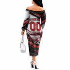 Personalised St Kilda Saints Fan Pride Off The Shoulder Long Sleeve Dress Crusader Mascot Graphic Art With Melbourne City Skyline