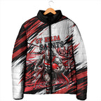 Personalised St Kilda Saints Fan Pride Padded Jacket Crusader Mascot Graphic Art With Melbourne City Skyline