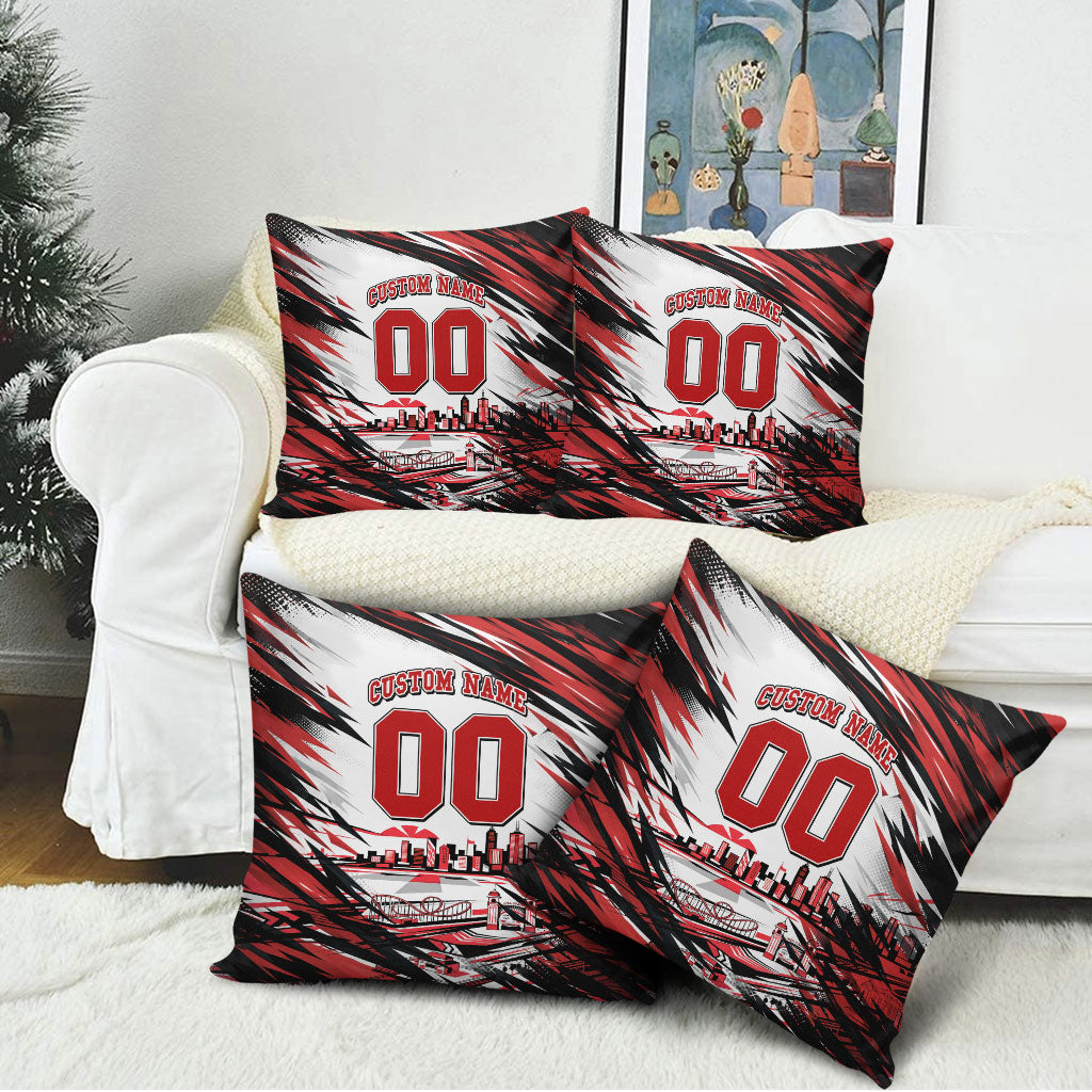 Personalised St Kilda Saints Fan Pride Pillow Cover Crusader Mascot Graphic Art With Melbourne City Skyline