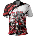 Personalised St Kilda Saints Fan Pride Polo Shirt Crusader Mascot Graphic Art With Melbourne City Skyline