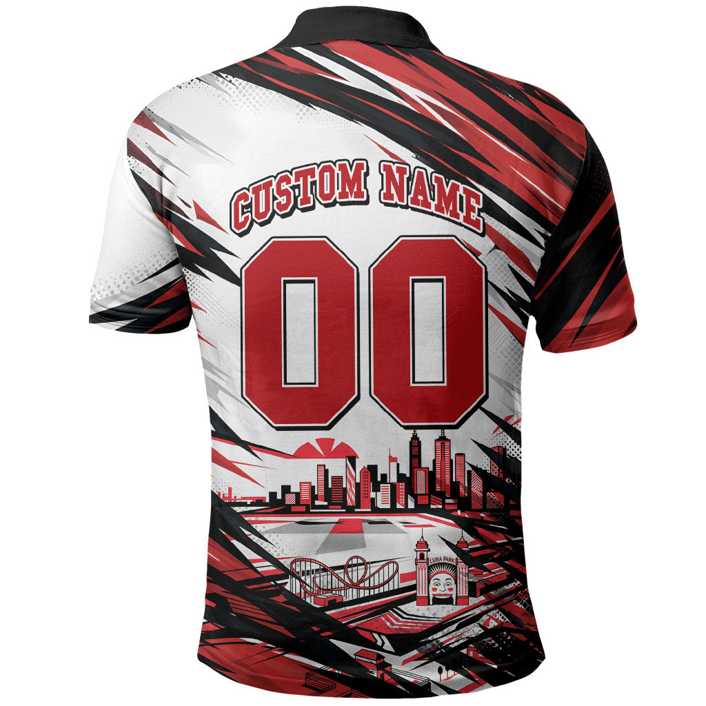 Personalised St Kilda Saints Fan Pride Polo Shirt Crusader Mascot Graphic Art With Melbourne City Skyline