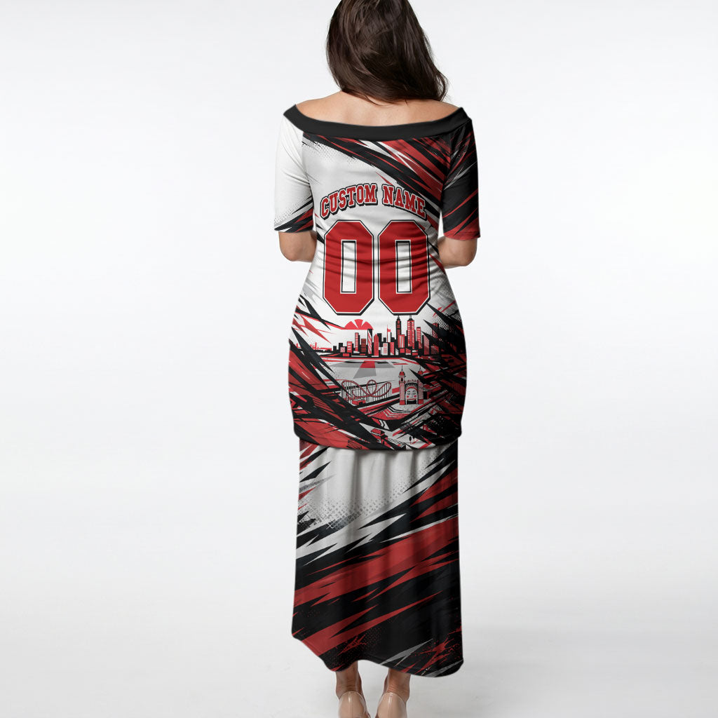 Personalised St Kilda Saints Fan Pride Puletasi Crusader Mascot Graphic Art With Melbourne City Skyline